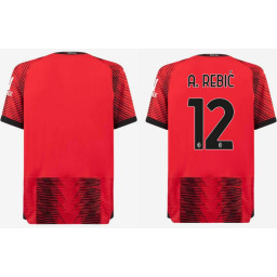 Youth 2023-24 AC Milan 12 - A. Rebic  Home Red And Black Replica Jersey