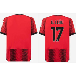 Youth 2023-24 AC Milan 17 -  R. Leão Home Red And Black Authentic Jersey