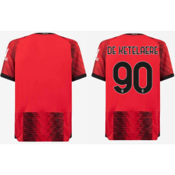 Youth 2023-24 AC Milan 90 - De Ketelaere Home Red And Black Authentic Jersey