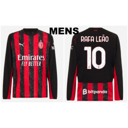 2025-2026 Ac Milan 10 - Rafa Leao Authentic Black and Red Home Long Sleeve Jersey