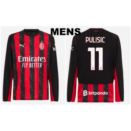 2025-2026 Ac Milan 11 - Pulisic Authentic Black and Red Home Long Sleeve Jersey