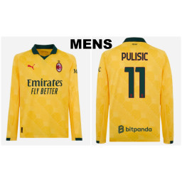 2025-2026 Ac Milan 11 - Pulisic Authentic Yellow Third Long Sleeve Jersey