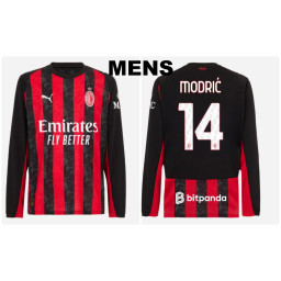 2025-2026 Ac Milan 14 - Modric Authentic Black and Red Home Long Sleeve Jersey