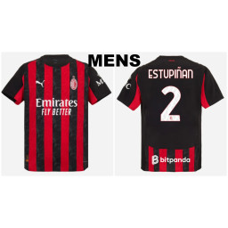 2025-2026 Ac Milan 2 - Estupinan Authentic Black and Red Home Jersey