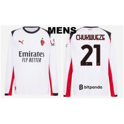2025-2026 Ac Milan 21 - Chukwueze Authentic White Away Long Sleeve Jersey