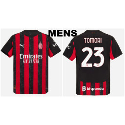 2025-2026 Ac Milan 23 - Tomori Authentic Black and Red Home Jersey