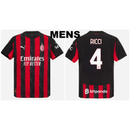 2025-2026 Ac Milan 4 - Ricci Authentic Black and Red Home Jersey