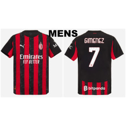 2025-2026 Ac Milan 7 - Gimenez Authentic Black and Red Home Jersey