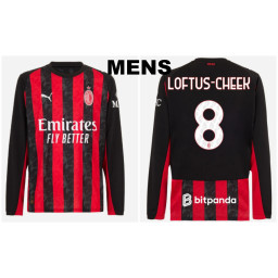 2025-2026 Ac Milan 8 - Loftus-Cheek Authentic Black and Red Home Long Sleeve Jersey