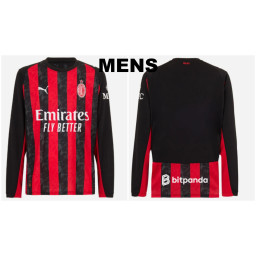 Customize 2025-2026 Ac Milan Authentic Black and Red Home Long Sleeve Jersey