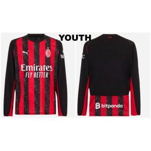 Youth Customize 2025-2026 Ac Milan Replica Black and Red Home Long Sleeve Jersey
