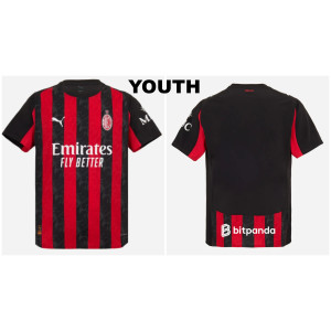 Youth Customize 2025-2026 Ac Milan Replica Black and Red Home Jersey
