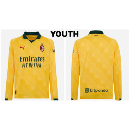 Youth Customize 2025-2026 Ac Milan Authentic Yellow Third Long Sleeve Jersey