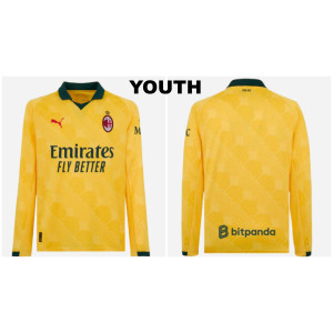Youth Customize 2025-2026 Ac Milan Replica Yellow Third Long Sleeve Jersey