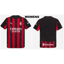 Womens Customize 2025-2026 Ac Milan Authentic Black and Red Home Jersey